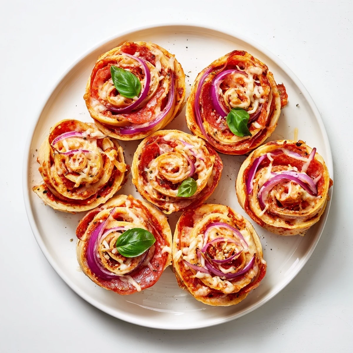 Golden easy pizza roses bubbling with melted mozzarella in a muffin tin