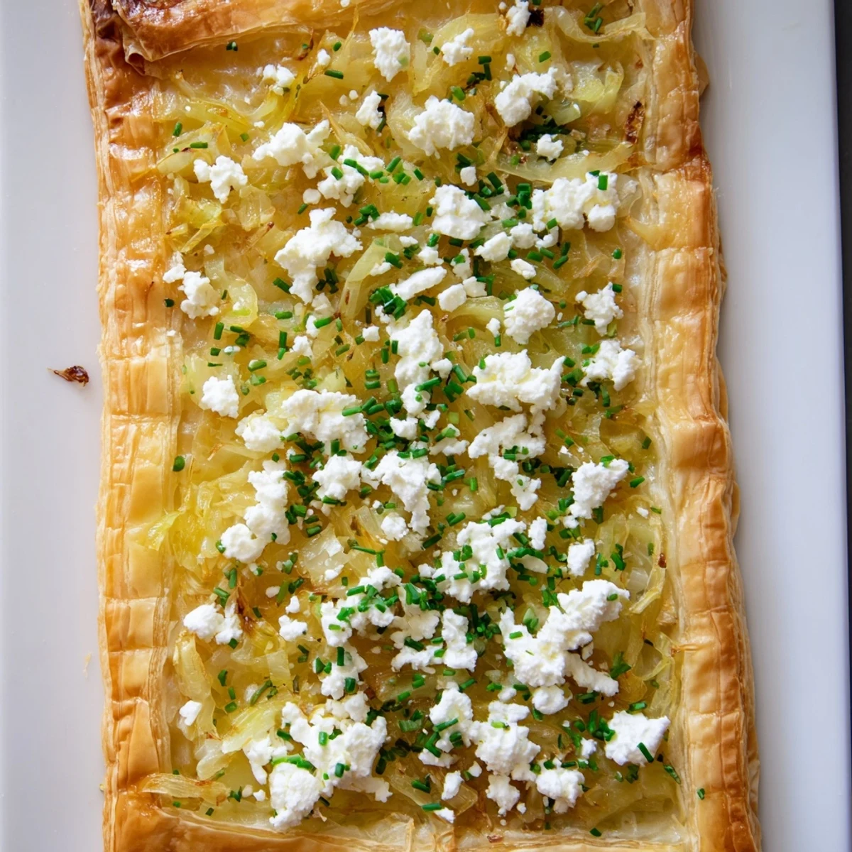 Buttery French appetizer tarts featuring sweet caramelized onions topped with creamy crumbled goat cheese