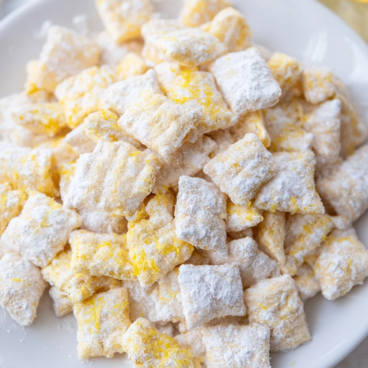 Golden rice cereal squares covered in melted white chocolate lemon mixture for refreshing summer snacking