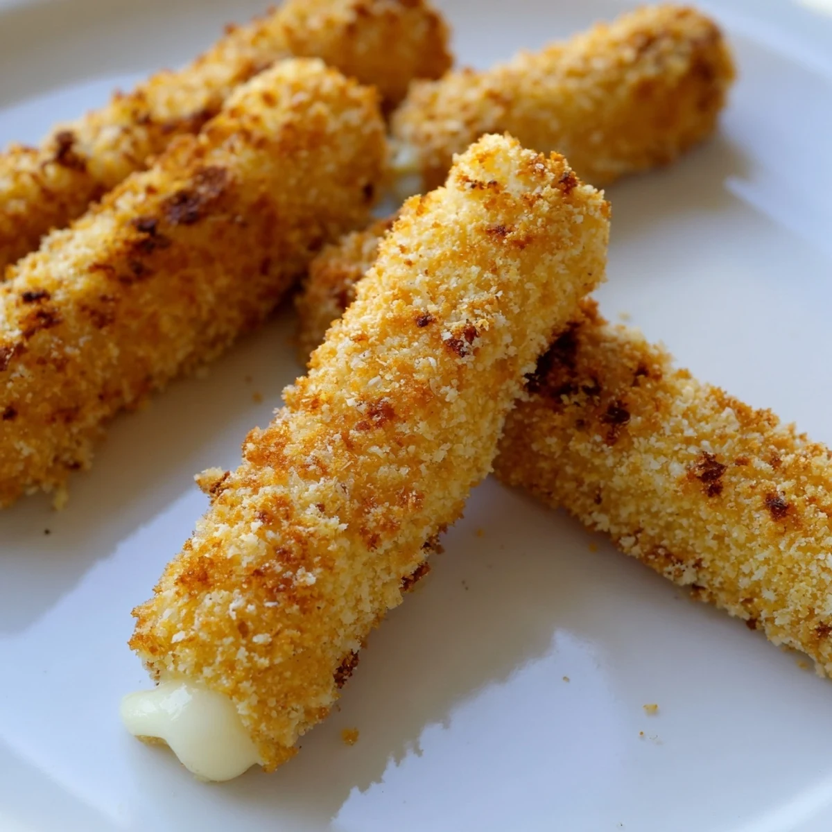 Baked mozzarella sticks feature crunchy golden crust and gooey cheese for appetizer perfection