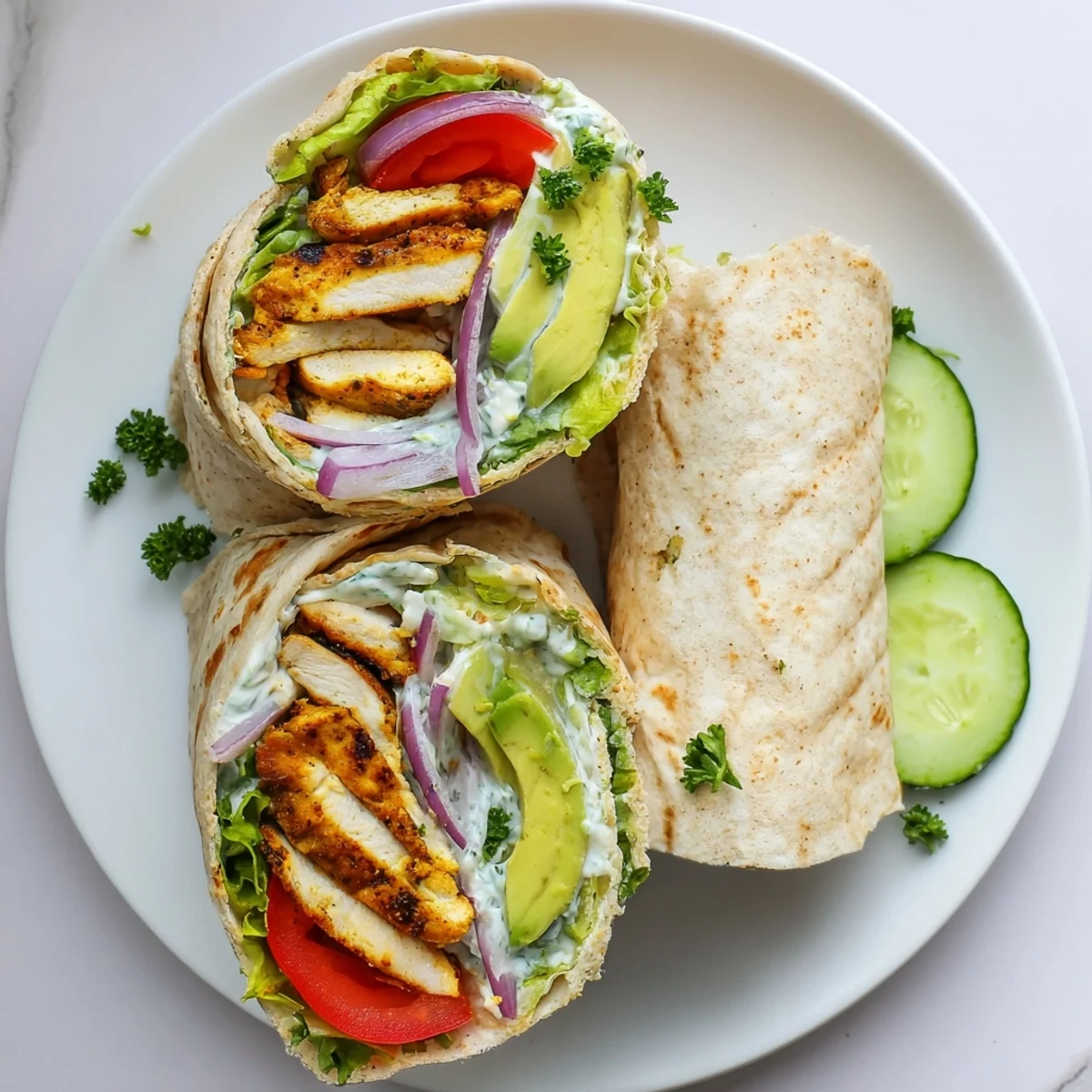 Protein-packed crispy cottage cheese flatbread chicken wrap filled with seasoned grilled meat and vibrant colorful vegetables