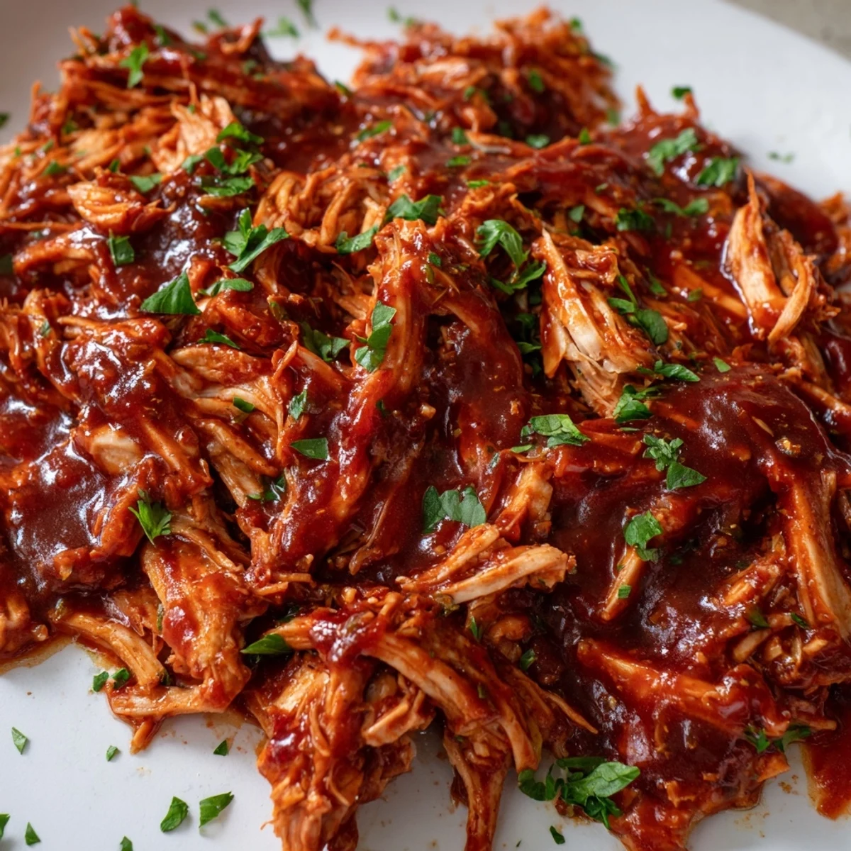 Tender Sweet Baby Ray's Crockpot Chicken glistening with rich, sticky barbecue sauce in a slow cooker