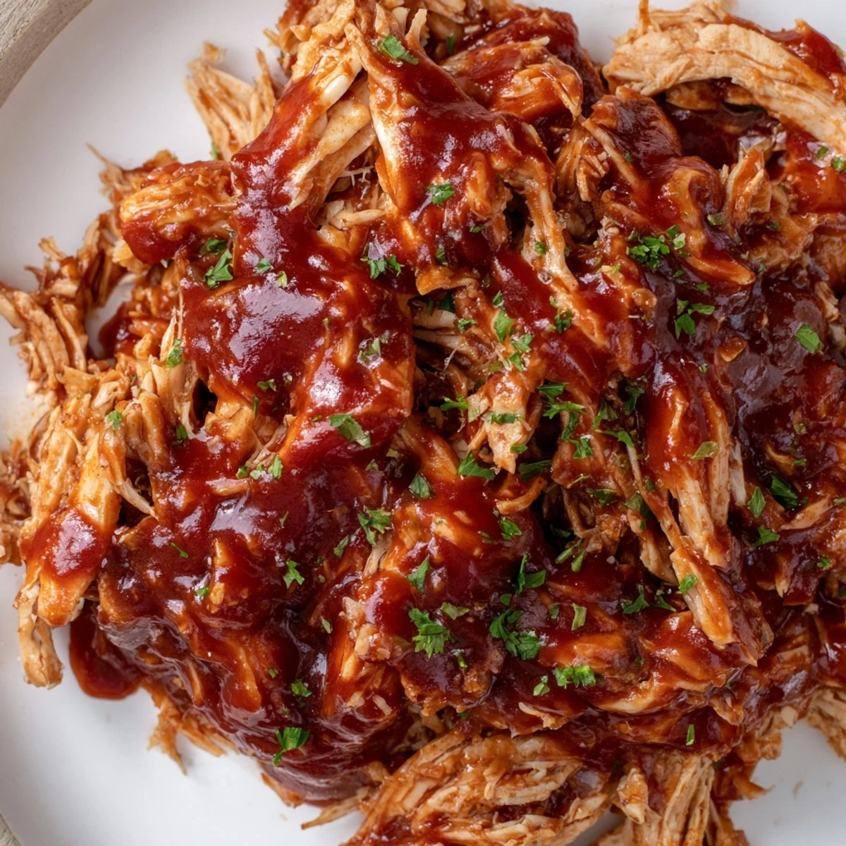 Savory Sweet Baby Ray's Crockpot Chicken shredded and coated in glossy, caramelized homemade BBQ glaze