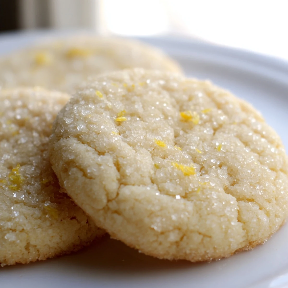 Golden lemon sugar cookies fresh from the oven with lightly crisp edges