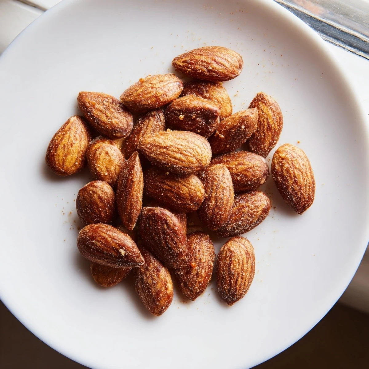 A bowl of fragrant roasted almonds dusted with sea salt, ready for snacking