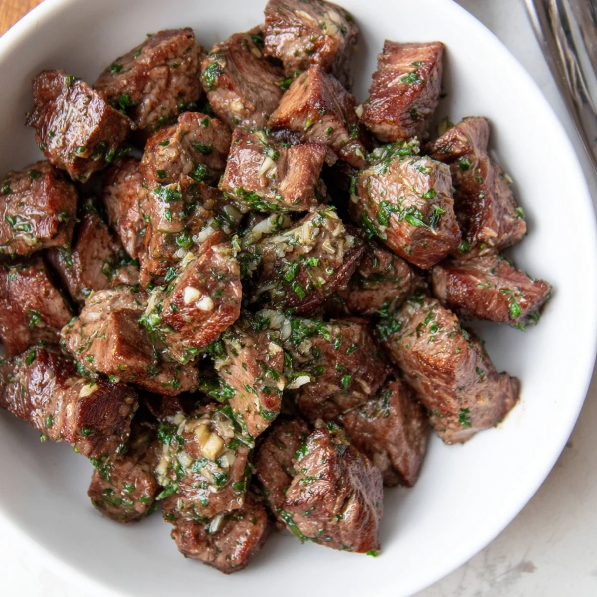 Skillet Cowboy Butter Steak Bites recipe served hot with lemon zest, fresh parsley