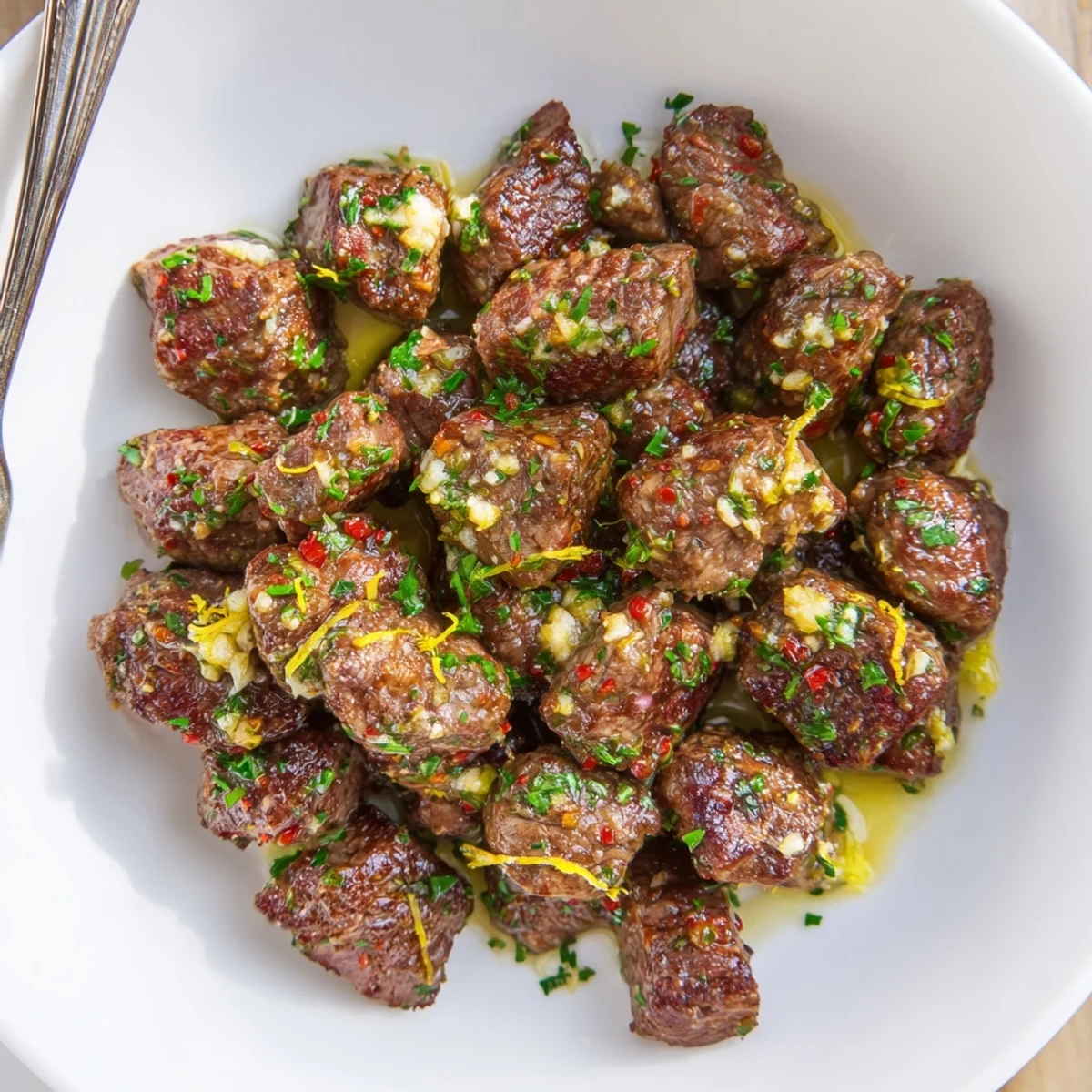 Cowboy Butter Steak Bites recipe: sizzling sirloin cubes tossed in garlicky herb butter
