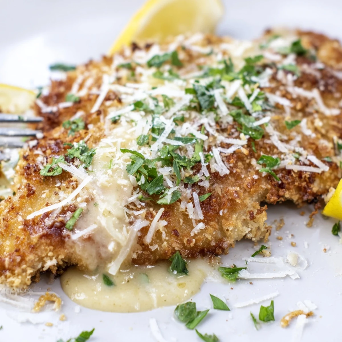 Oven-baked Lemon Pecorino Crusted Chicken With Creamy Lemon Sauce, zesty bite and crisp crust