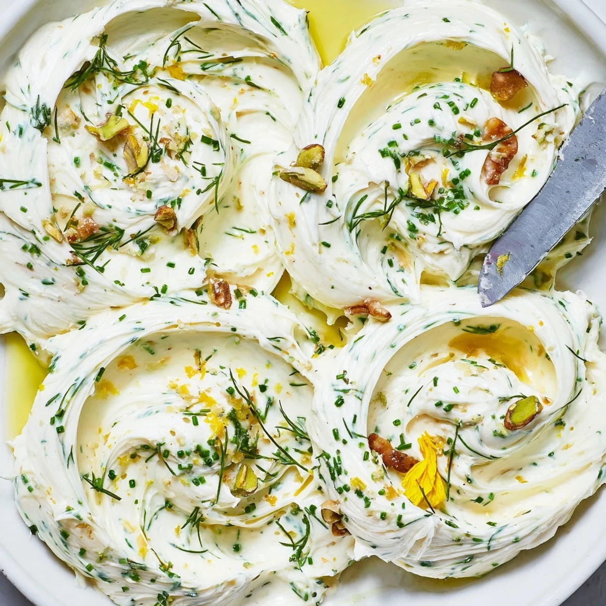 Rustic Creamy Herb Infused Butter Board with whipped butter, lemon zest and herbs