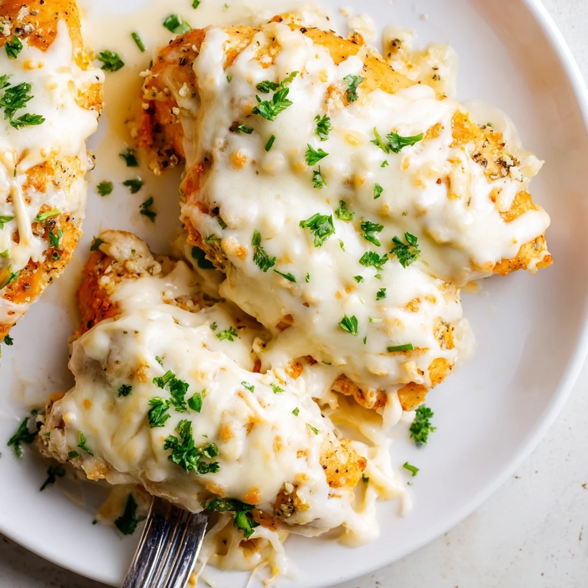 Baked Caesar Chicken With Creamy Parmesan Sauce, golden bubbly crust, savory aroma