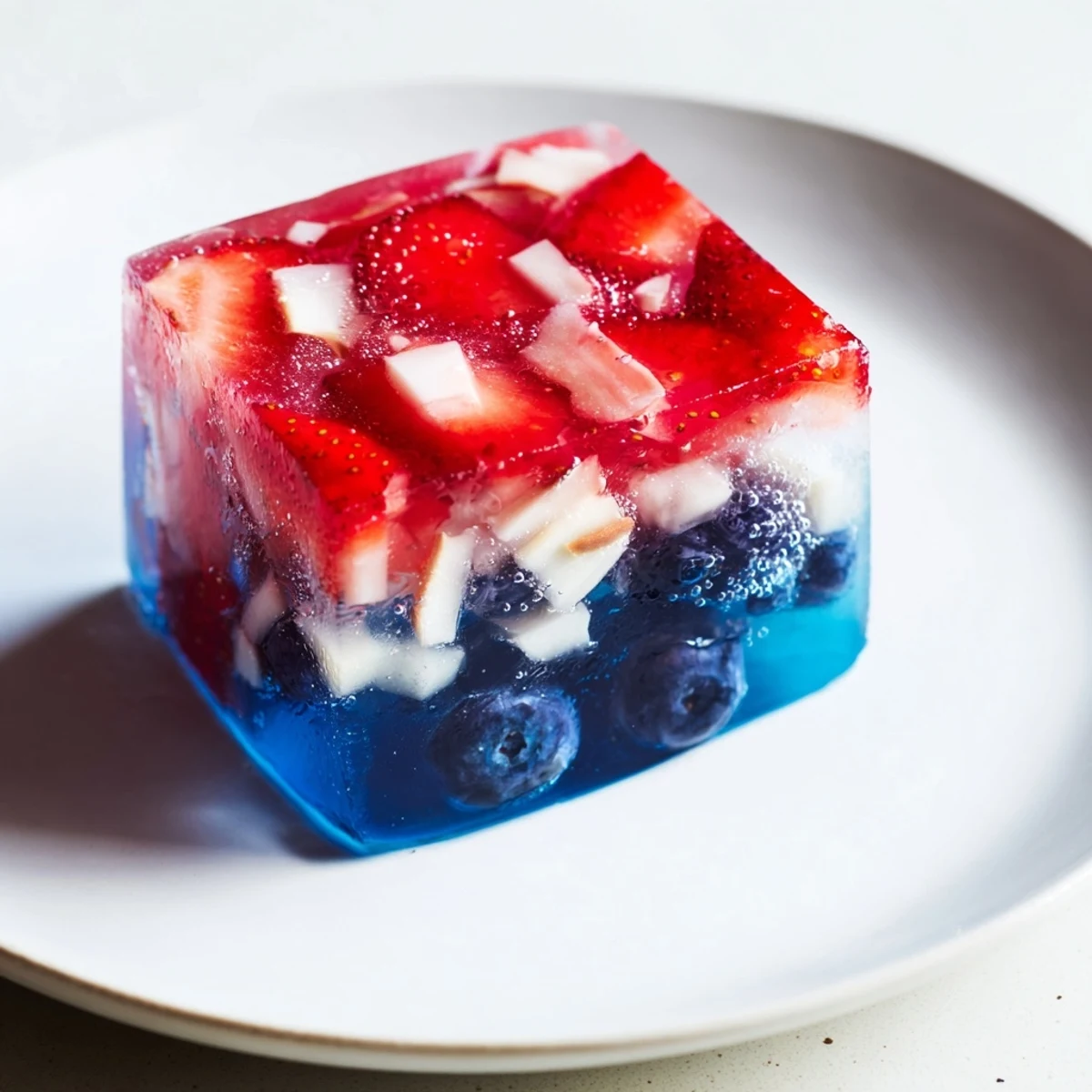 Red White And Blue Ice Cubes Recipe showing bright layered berries, coconut in tray