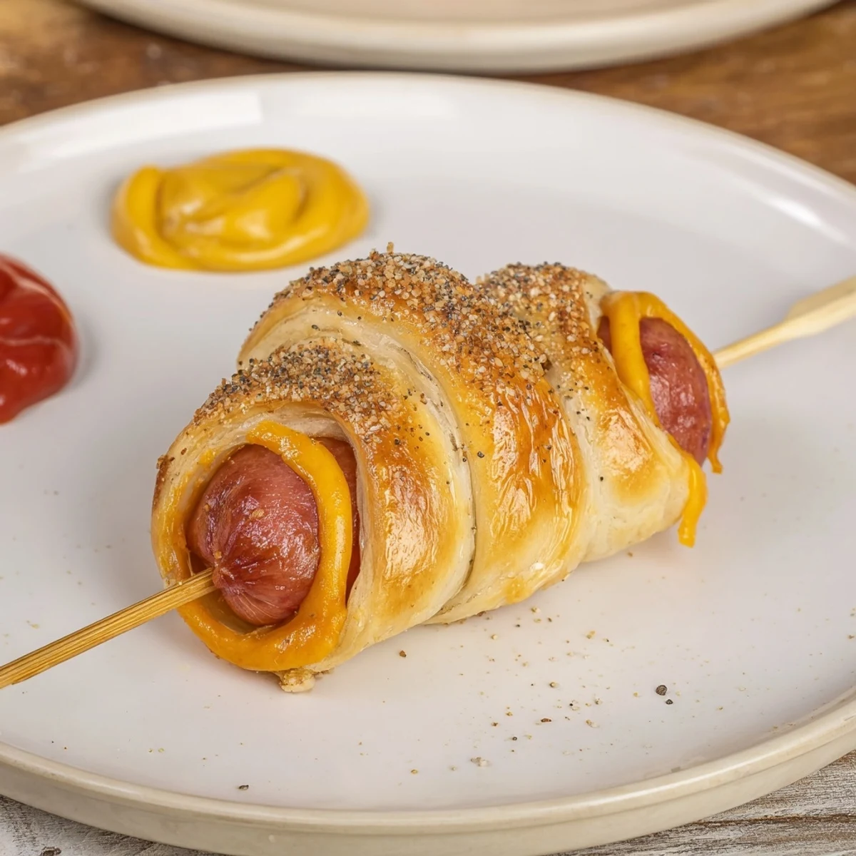 Golden baked Firecracker Hot Dogs Recipe, buttery spiral dough and sesame sparkle