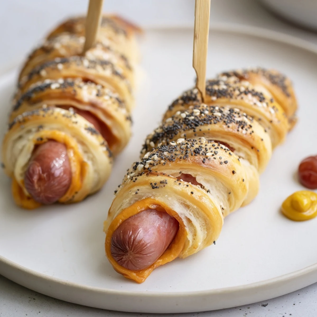 Kid-friendly Firecracker Hot Dogs Recipe on skewers, golden crust, melty cheese