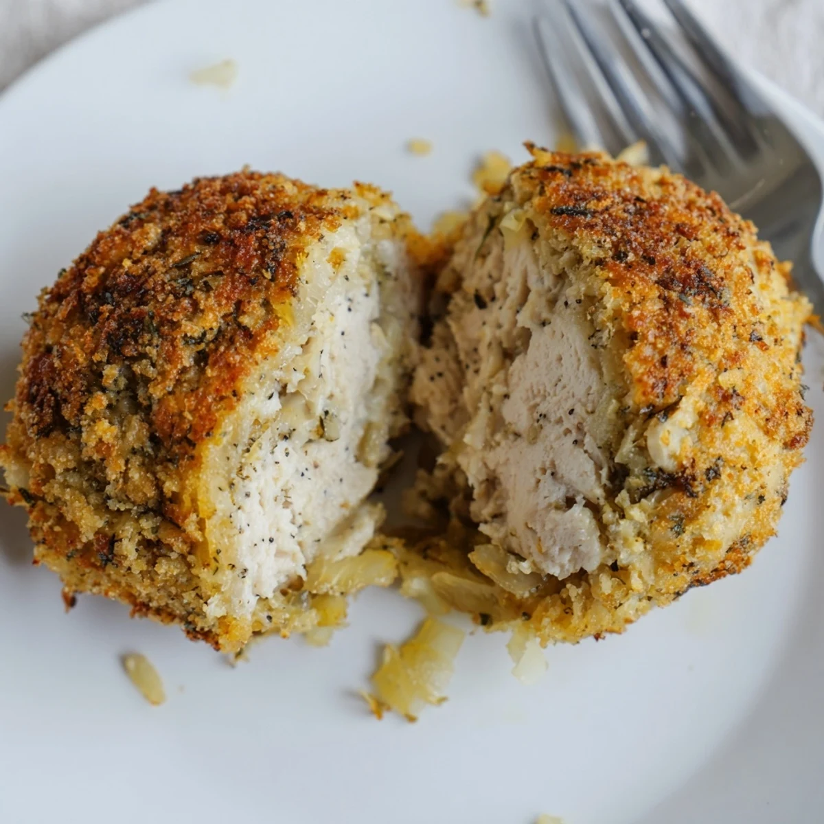 Golden brown Sage Onion Chicken Balls steaming on platter with honey mustard  