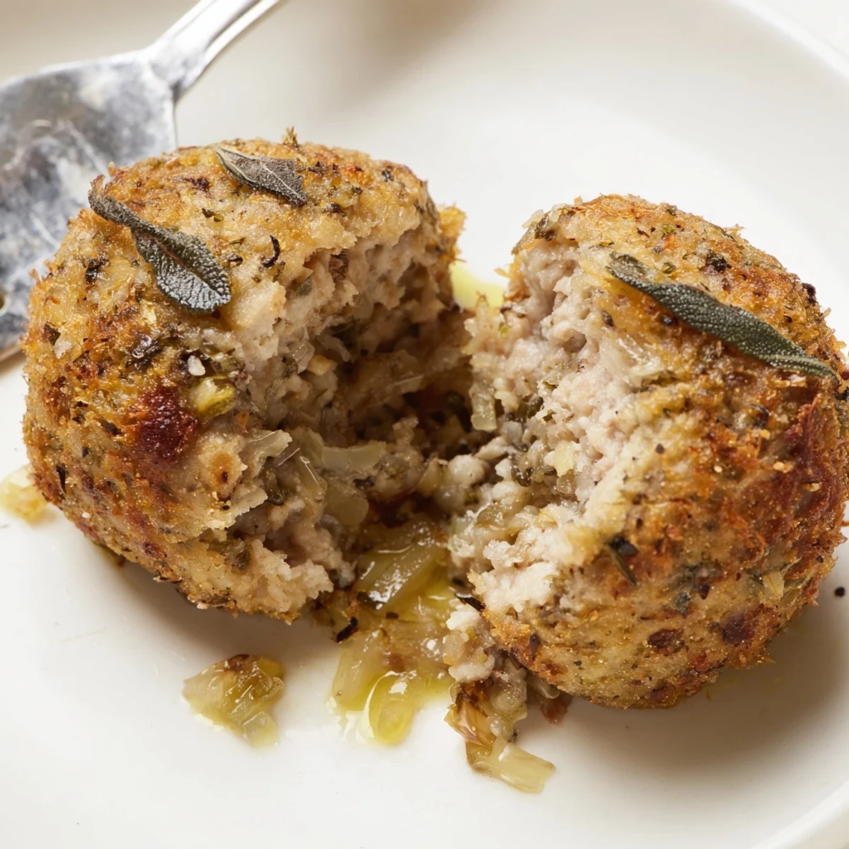 Baked Sage Onion Chicken Balls on parchment tray, crisp edges and tender centers
