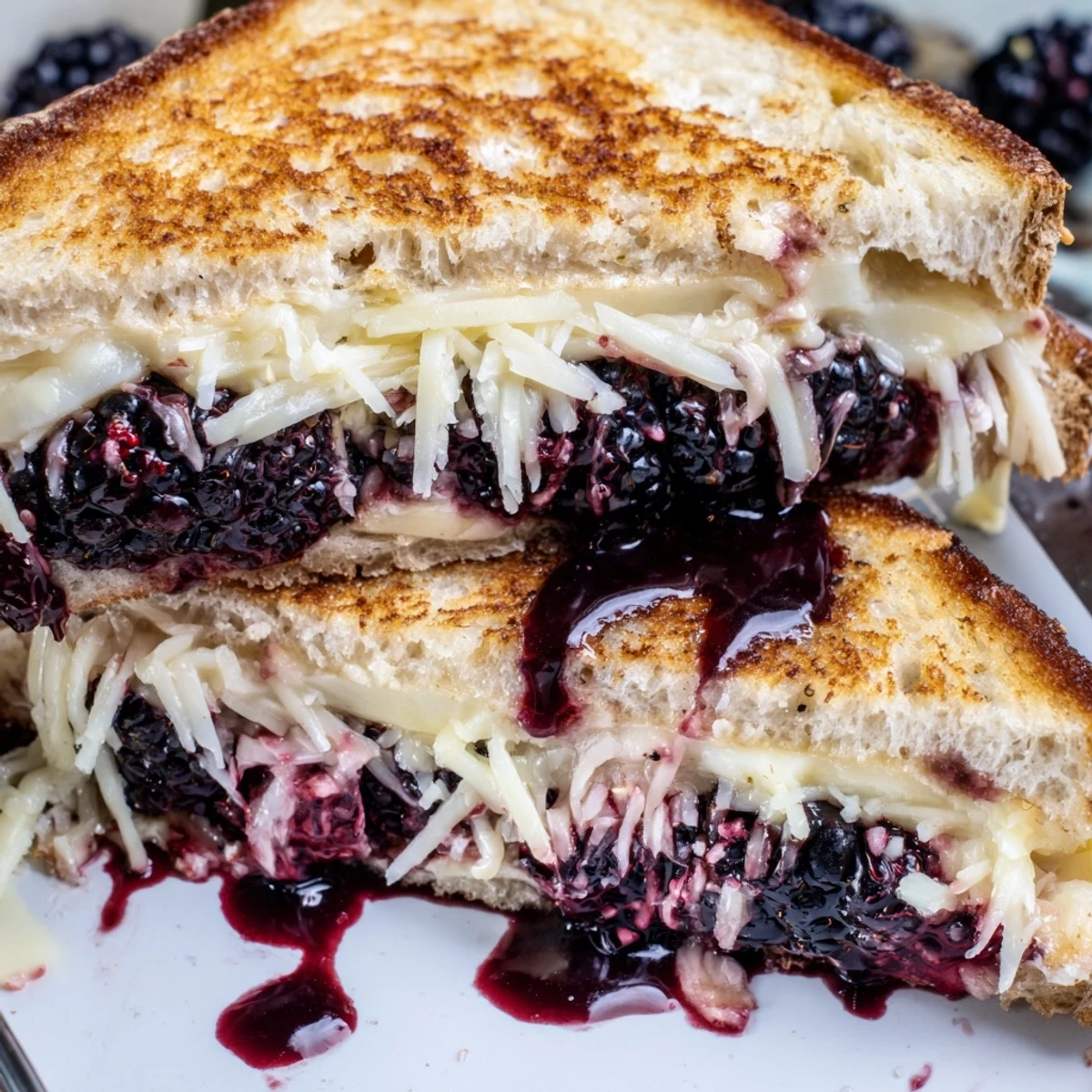 Balsamic Blackberry Bliss Grilled Cheese, golden crust, melted brie and juicy blackberries