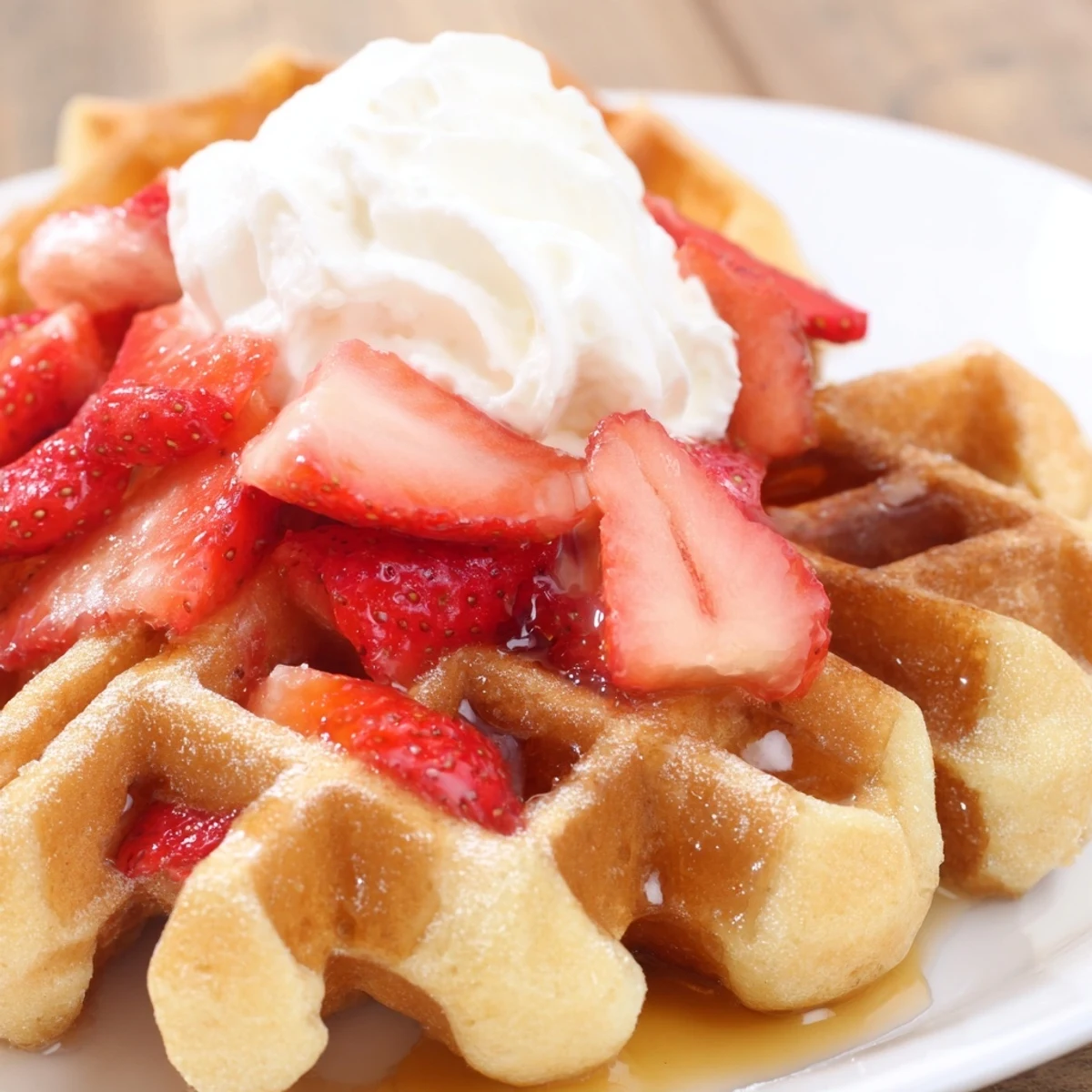 Homestyle Strawberry Waffles Recipe on plate, steam rising, fresh berry aroma