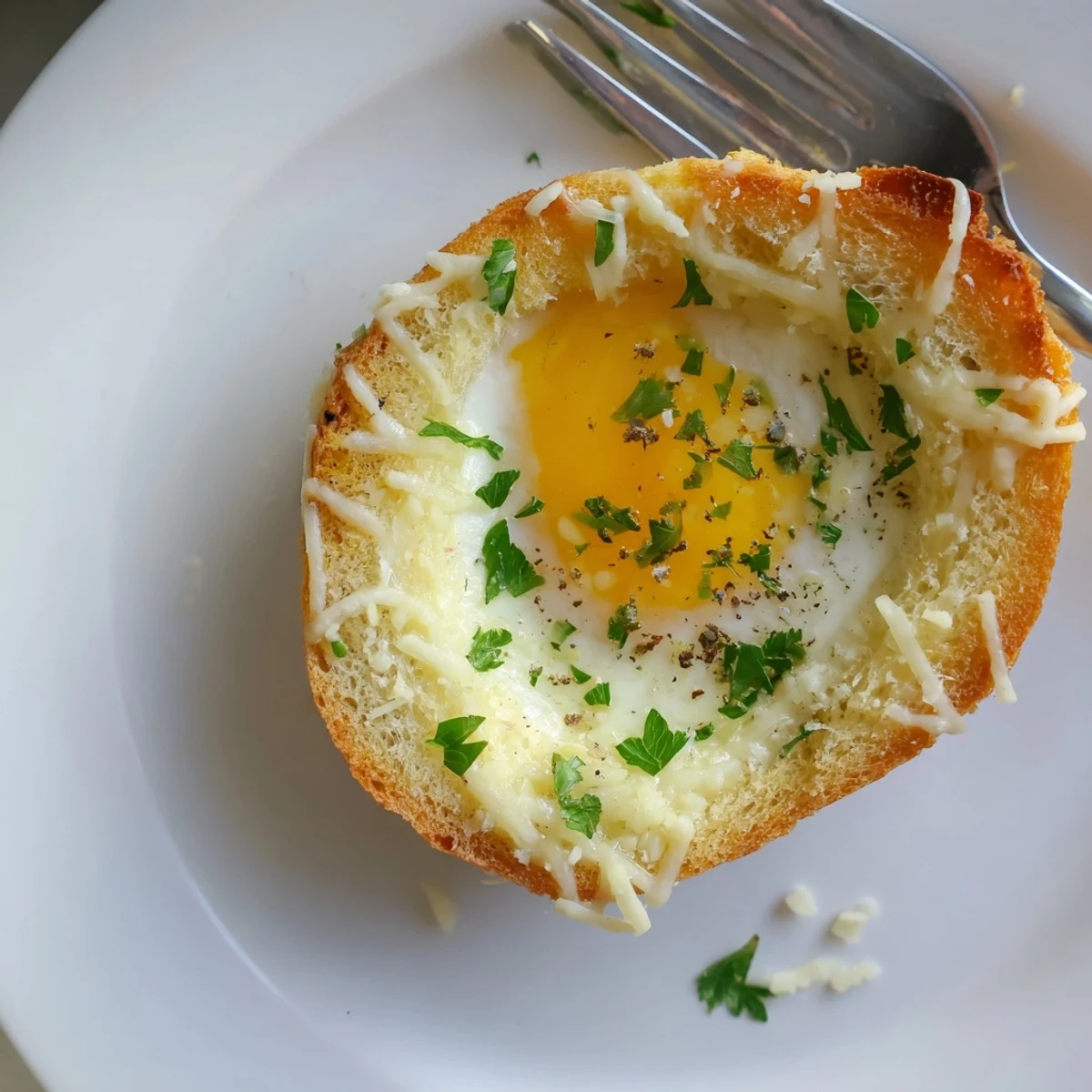 Buttery, garlicky Lazy Garlic Bread Egg Cups nestled in muffin tin, steaming
