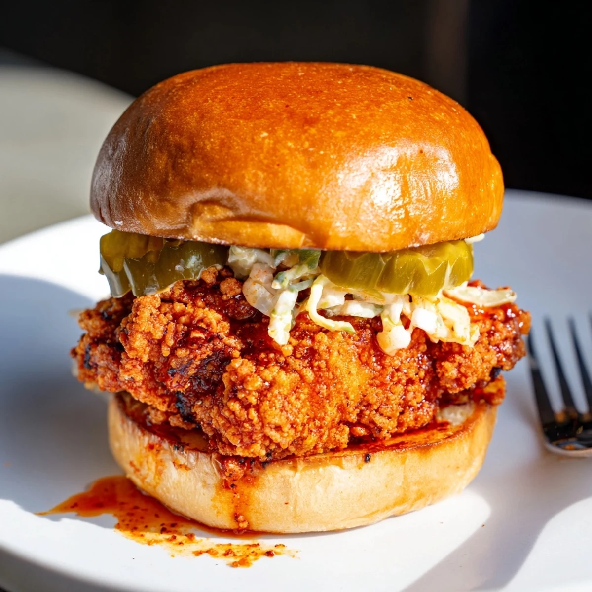 Brightly sauced Spicy Nashville Hot Chicken Sandwiches Recipe To Savor with cool creamy coleslaw