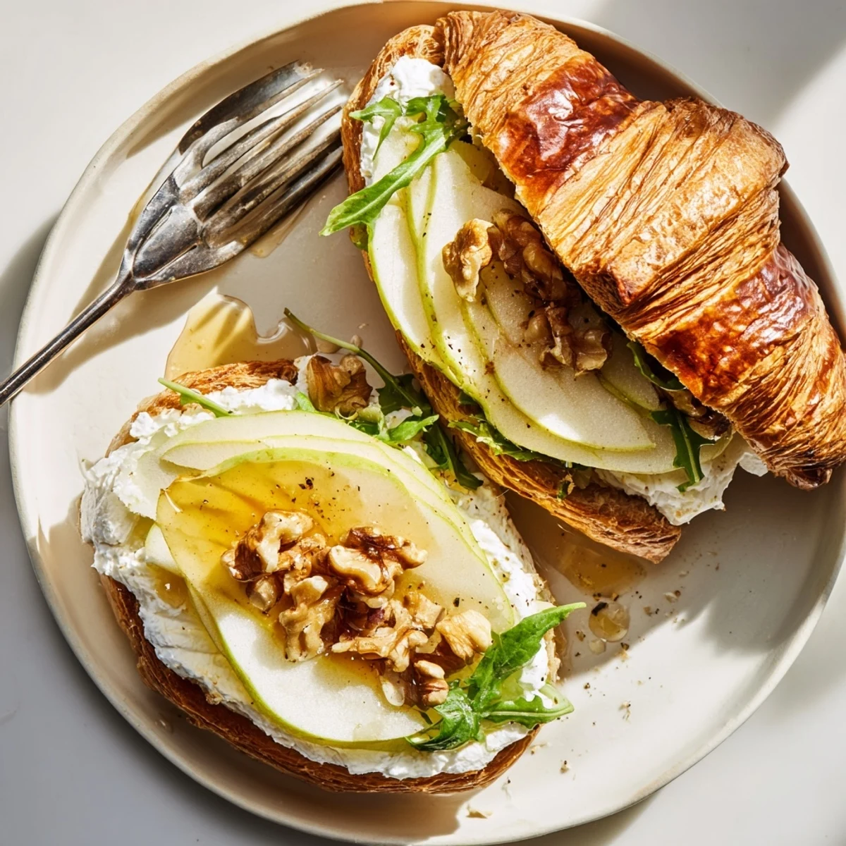 Apple Goat Cheese Croissant Sandwich with crisp apple slices and creamy cheese