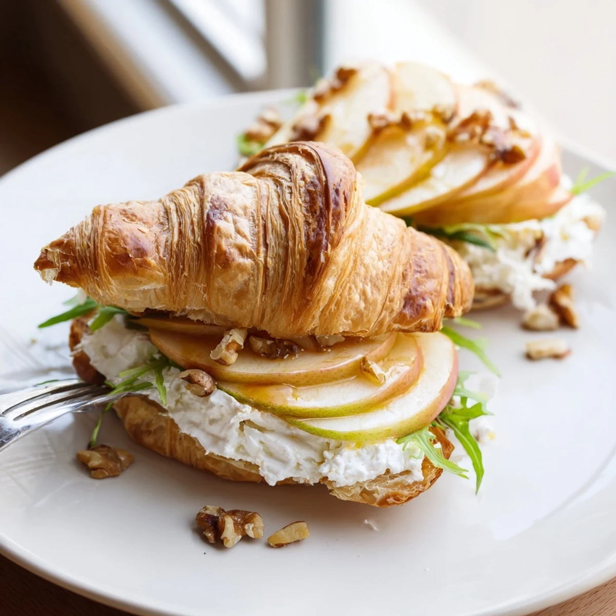 Bright Apple Goat Cheese Croissant Sandwich on a brunch plate, tangy and flaky