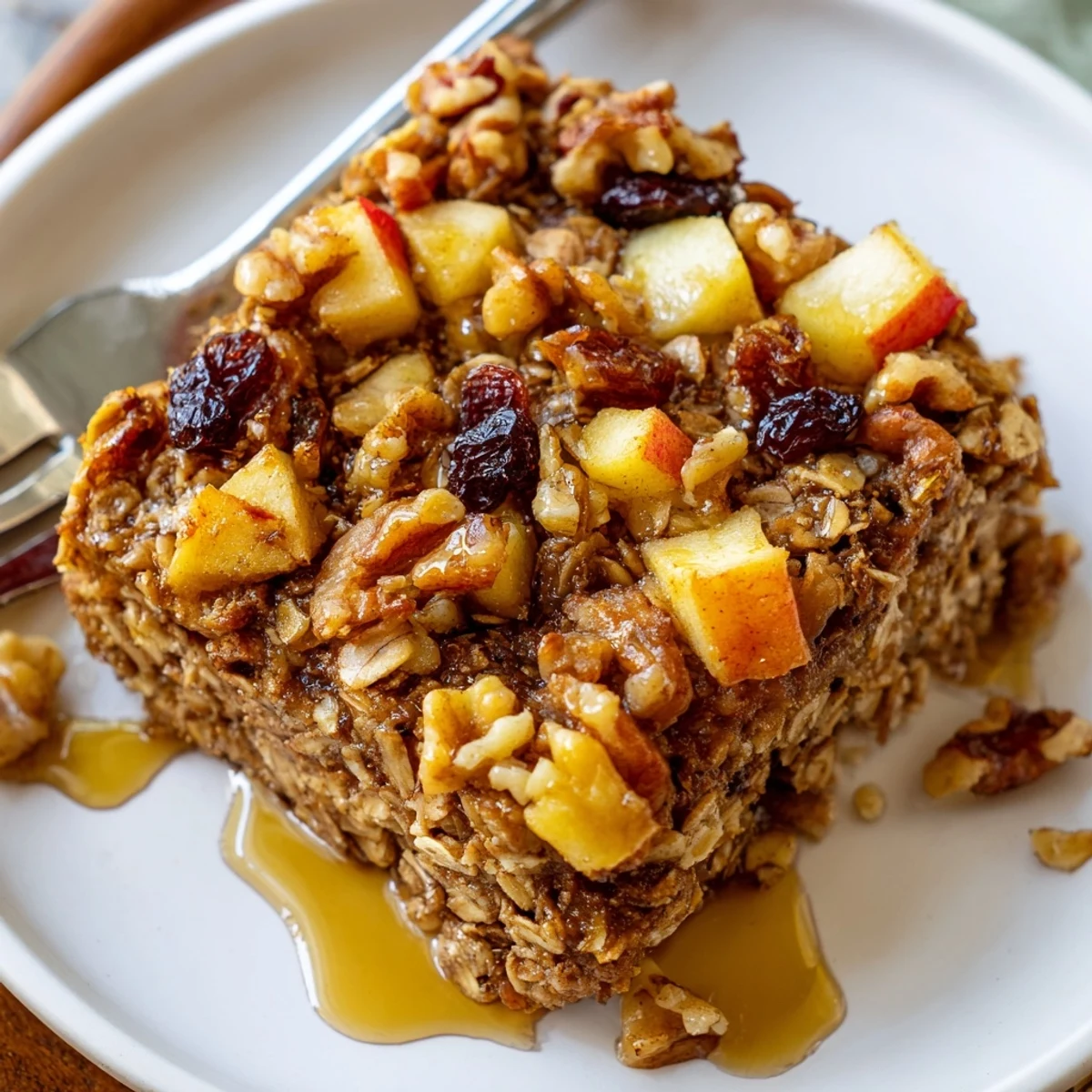 Delicious Apple Cinnamon Oatmeal Bake Recipe For Mornings served warm with yogurt.