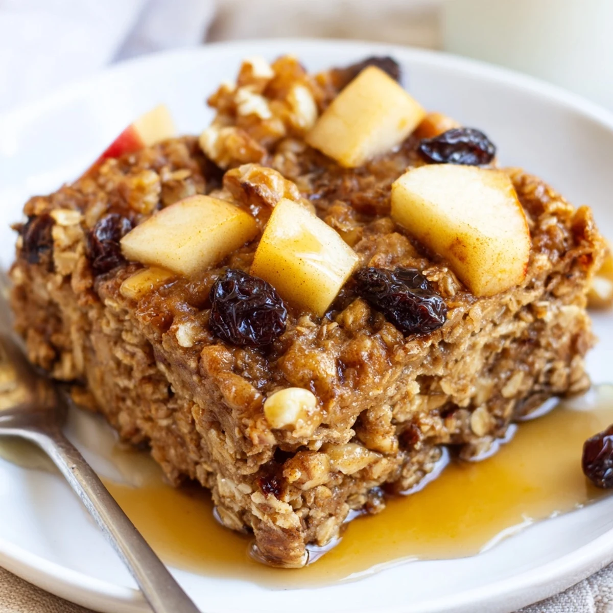 Spoonful of Delicious Apple Cinnamon Oatmeal Bake Recipe For Mornings, cinnamon-scented.