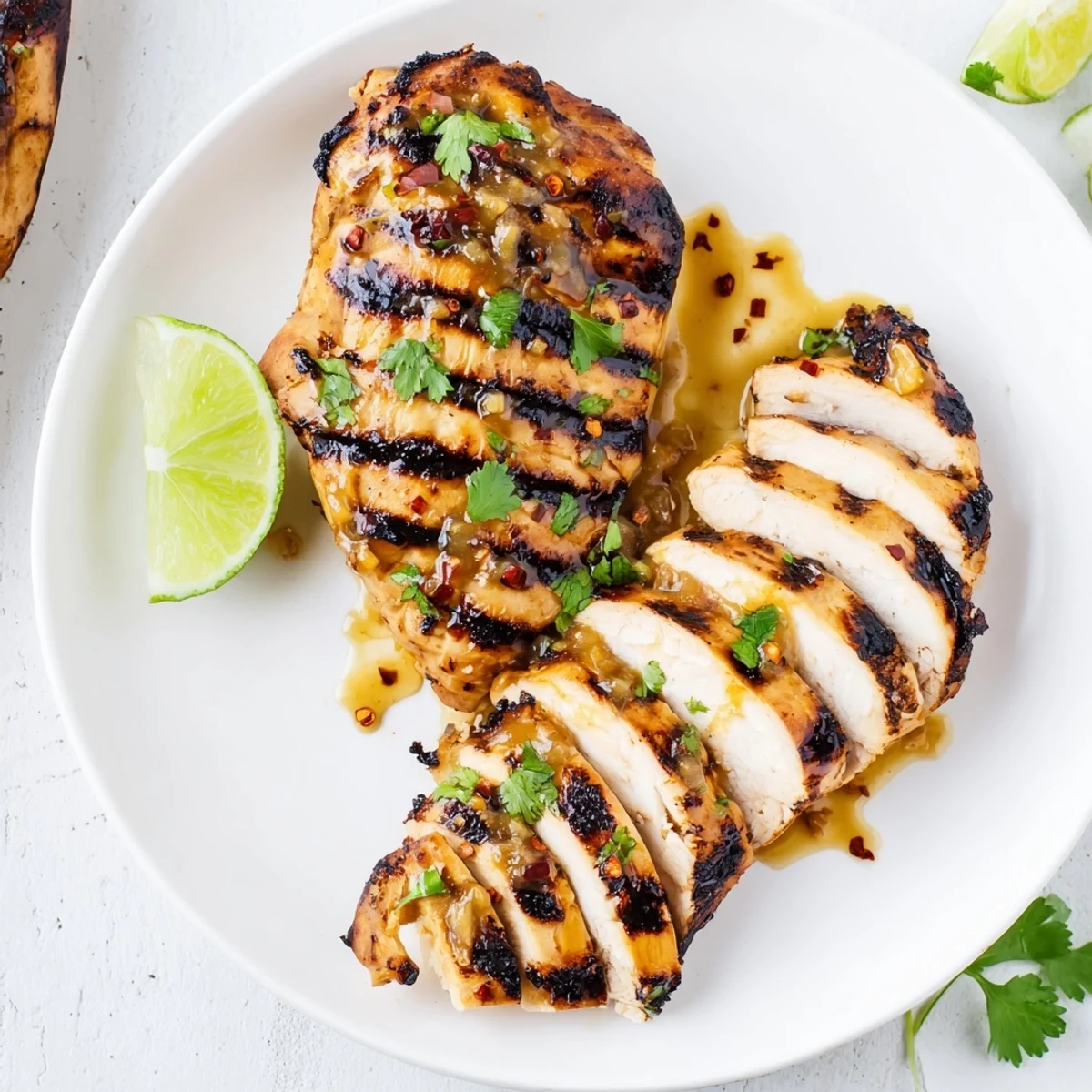 Glistening Grilled Mango Lime Chicken with charred edges, juicy and zesty