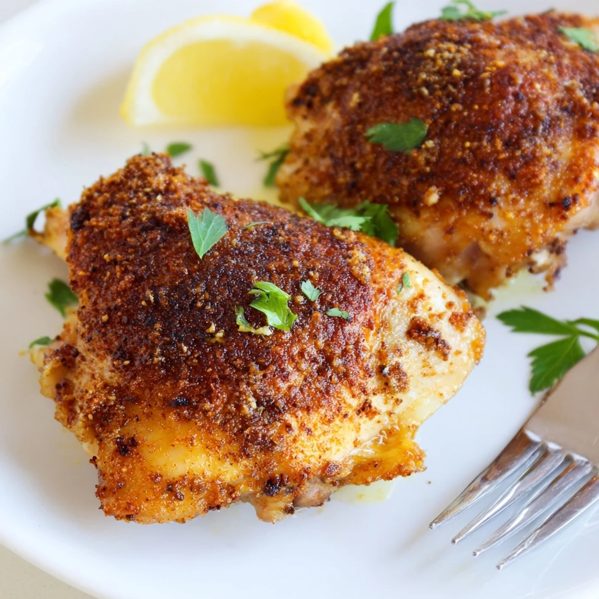 Oven-roasted Moroccan Spiced Chicken Thighs, aromatic spices, perfect alongside herbed yogurt