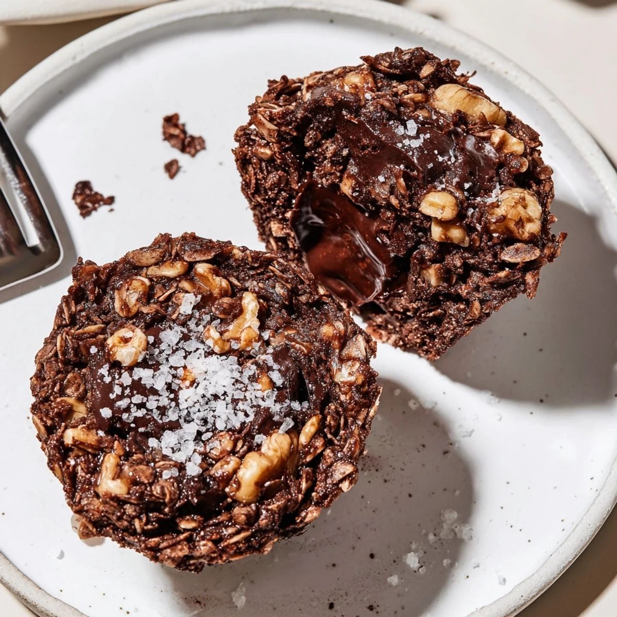 Warm Decadent Dark Chocolate Oatmeal Cups cooling on rack, fudgy centers.