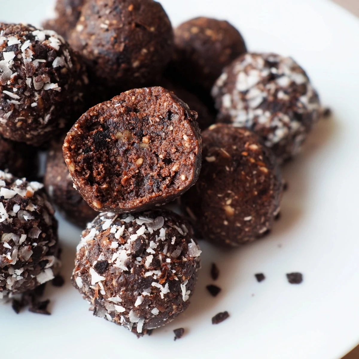Rich no bake brownie bites topped with chopped nuts and ready for refrigeration