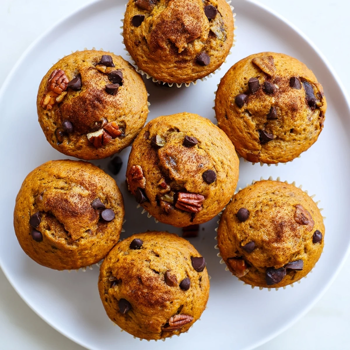 Freshly baked pumpkin banana muffins with golden tops and moist crumb, cooling on wire rack