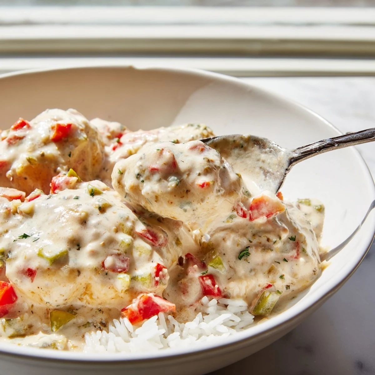 Vibrant Cajun chicken rice bowls topped with savory creamy sauce and fresh green onion garnish for a hearty weeknight dinner