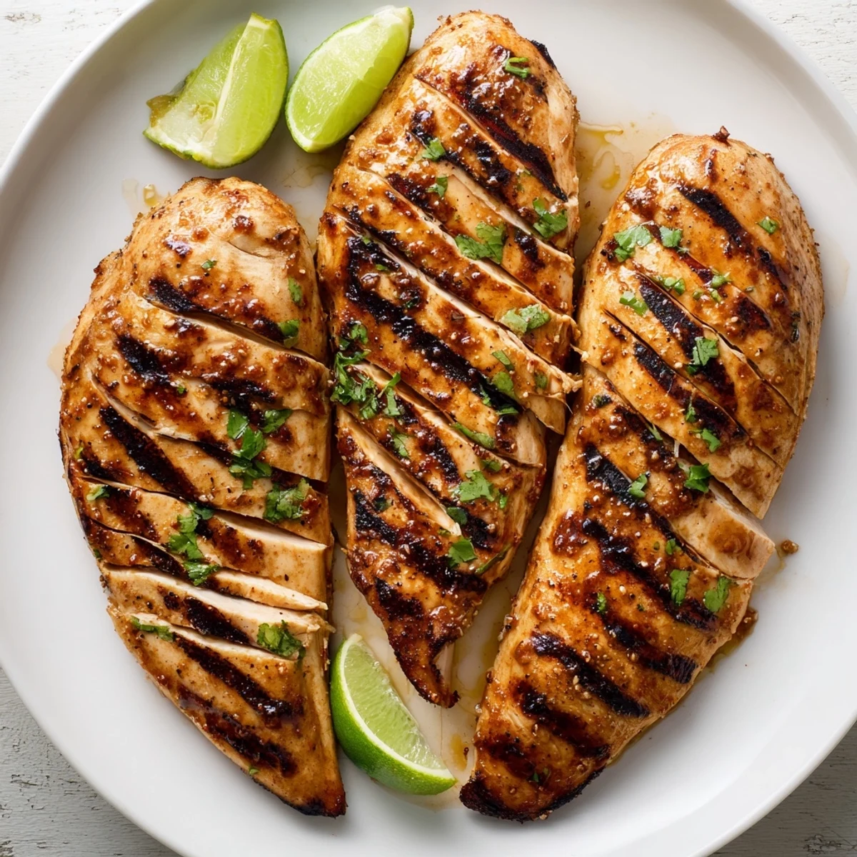 Grilled Spicy Honey Lime Chicken glistening with caramelized char, garnished with cilantro.