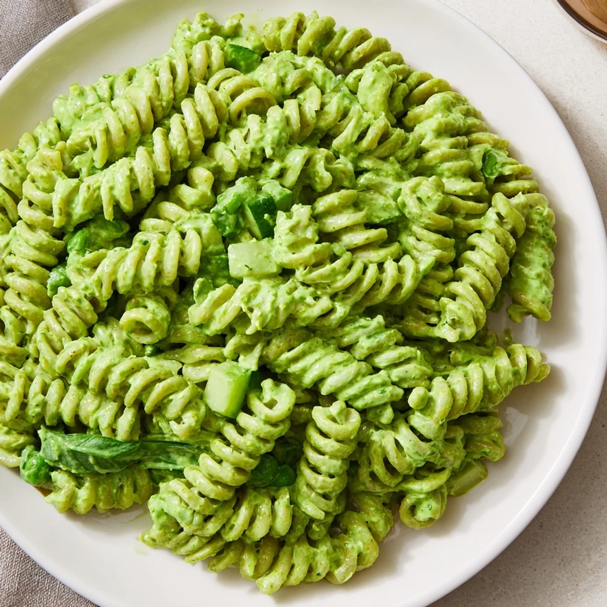 Green Goddess Pasta Salad with creamy herb dressing, cherry tomatoes, and crunchy snap peas
