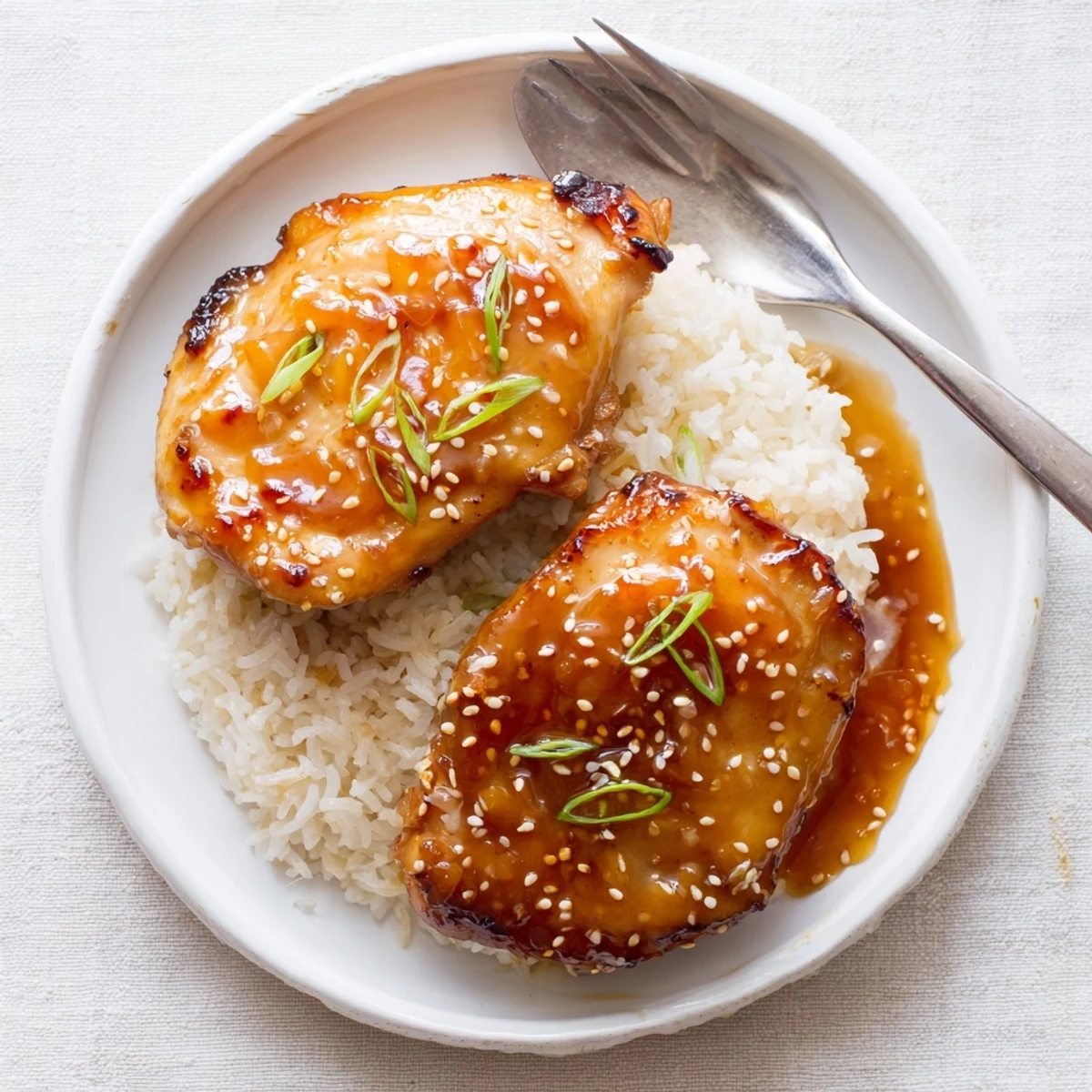 Bright ginger and garlic aroma with honey glaze on Sticky Sweet Savory Apricot Chicken