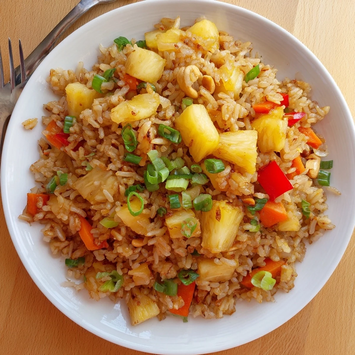 Served warm, Pineapple Rice in a hollowed pineapple bowl, zesty lime wedges