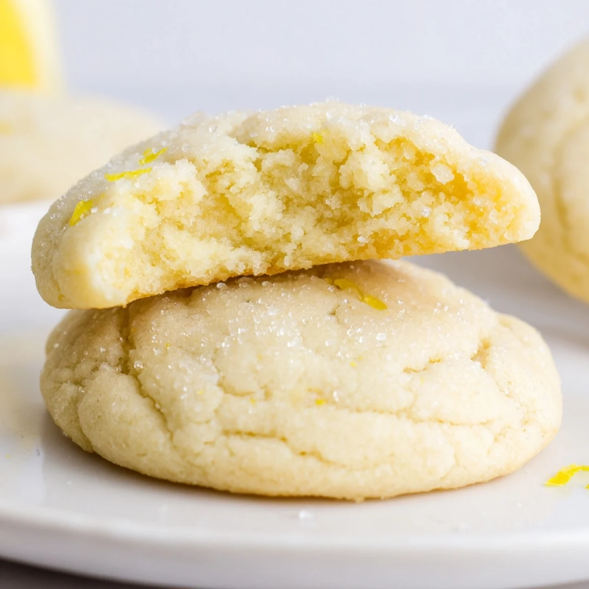 Soft Chewy Lemon Cookies cooling on a wire rack, sugar-dusted, zesty aroma  