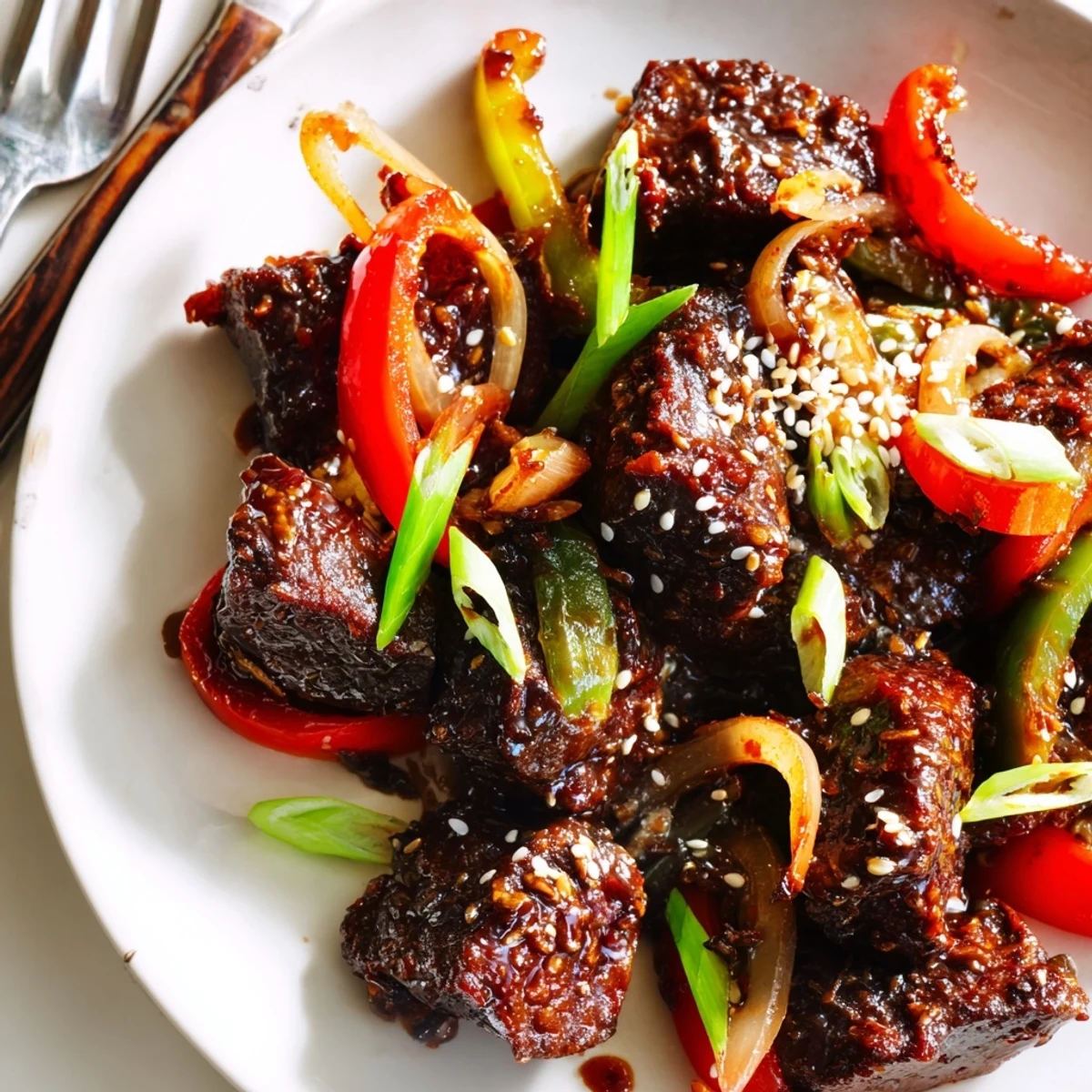 Juicy Asian inspired cube steak sizzling in a savory oyster and sesame sauce